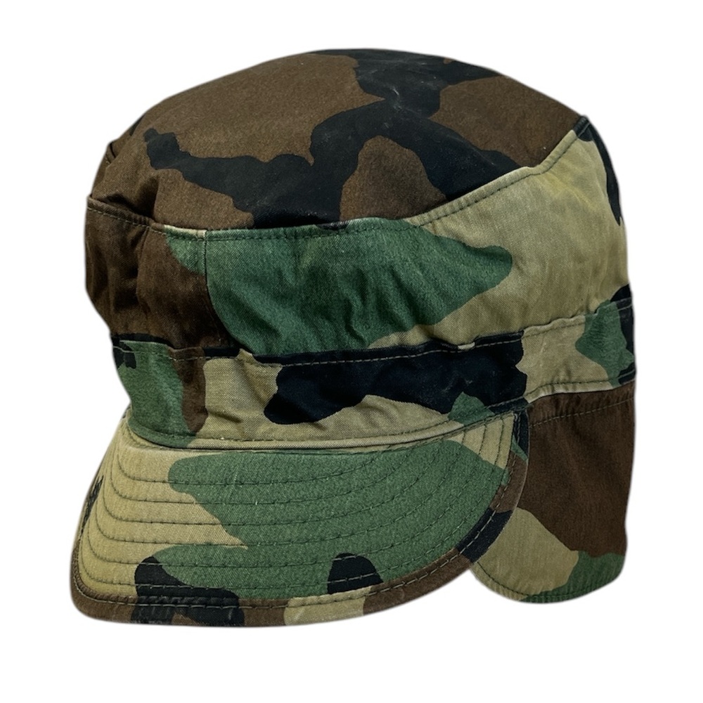 US Army Military Woodland Camouflage Pattern BDU Cap Ear Flap Class 1 Size 7 1/2